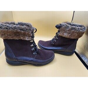 Clarks Boots Womens 10 M Brown Suede Leather Faux Fur Trim Inside Zipper Winter